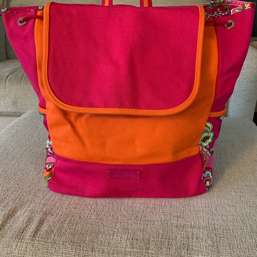 Vera Bradley Pink and Orange Floral Accent Canvas Backpack